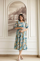 Stylish Women's Pure Cotton Feeding Kurti Gown Maternity Dress Nursing Kurti and All Over Printed Pregnancy Dress Comfortable and Fashionable Maternity Wear for Women - Azure