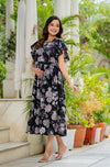 Stylish Women's Pure Cotton Feeding Kurti Gown Maternity Dress Nursing Kurti and All Over Printed Pregnancy Dress Comfortable and Fashionable Maternity Wear for Women - Black