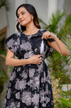 Stylish Women's Pure Cotton Feeding Kurti Gown Maternity Dress Nursing Kurti and All Over Printed Pregnancy Dress Comfortable and Fashionable Maternity Wear for Women - Black