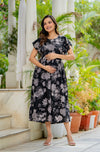 Stylish Women's Pure Cotton Feeding Kurti Gown Maternity Dress Nursing Kurti and All Over Printed Pregnancy Dress Comfortable and Fashionable Maternity Wear for Women - Black