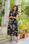Stylish Women's Pure Cotton Feeding Kurti Gown Maternity Dress Nursing Kurti and All Over Printed Pregnancy Dress Comfortable and Fashionable Maternity Wear for Women - Black