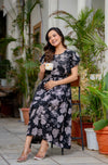 Stylish Women's Pure Cotton Feeding Kurti Gown Maternity Dress Nursing Kurti and All Over Printed Pregnancy Dress Comfortable and Fashionable Maternity Wear for Women - Black