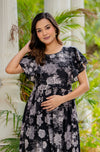 Stylish Women's Pure Cotton Feeding Kurti Gown Maternity Dress Nursing Kurti and All Over Printed Pregnancy Dress Comfortable and Fashionable Maternity Wear for Women - Black