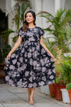 Stylish Women's Pure Cotton Feeding Kurti Gown Maternity Dress Nursing Kurti and All Over Printed Pregnancy Dress Comfortable and Fashionable Maternity Wear for Women - Black